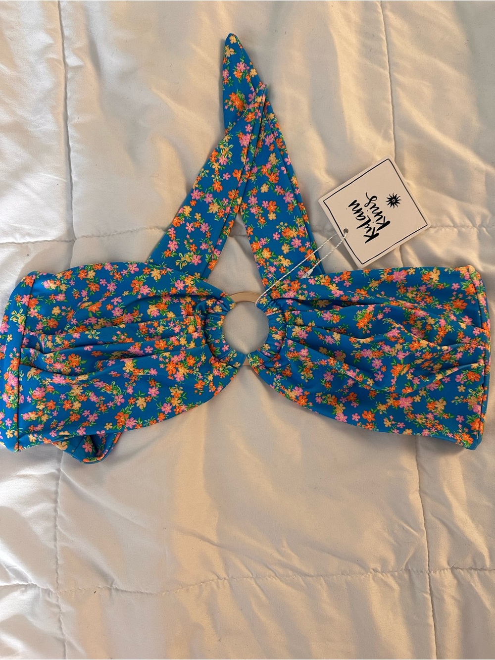 Floral Blue Strapless Bikini Top